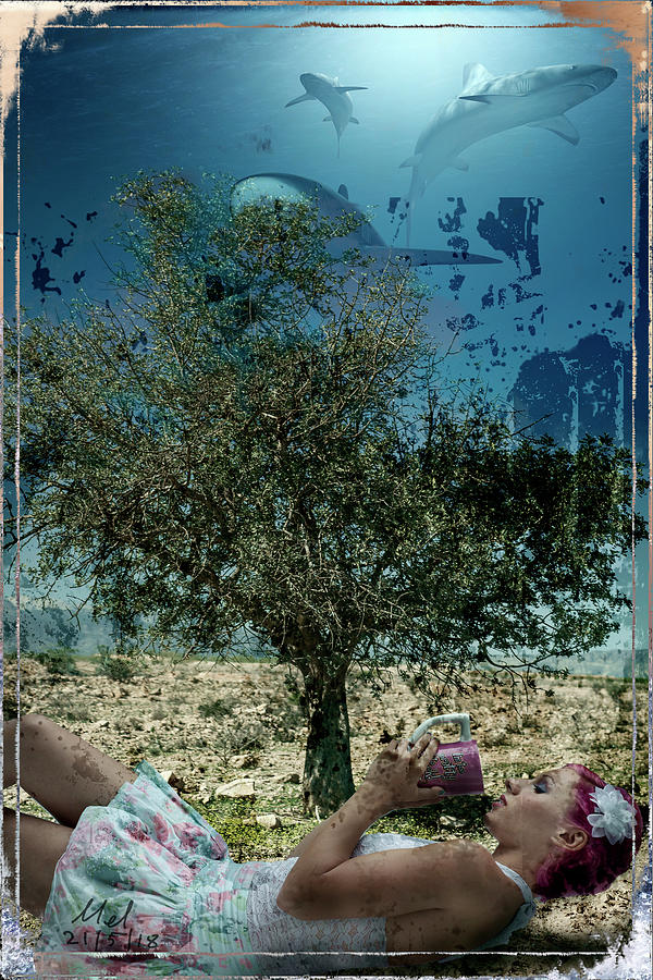 Girl,tree,sharks Digital Art by Mel Beasley