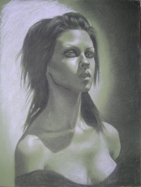 Portrait Drawing - Giselle in green. by Giselle Dozier