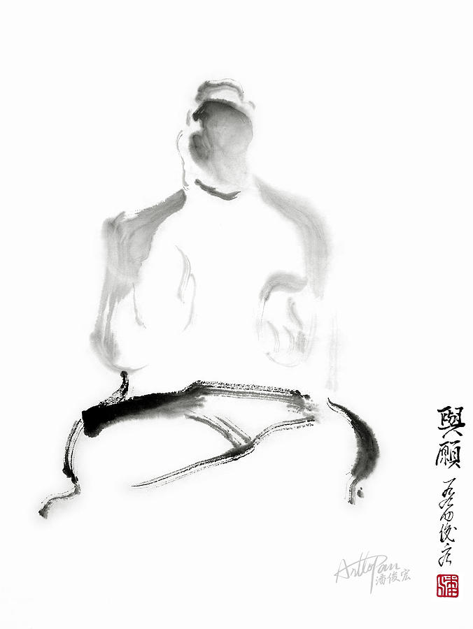 Give wish- Arttopan Zen Freehand Chinese painting-Buddhist mood Drawing by Artto Pan