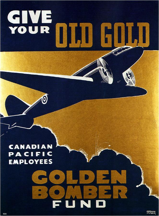 Give Your Old Gold - Golden Bomber Fund - Retro Travel Poster - Vintage Poster Mixed Media