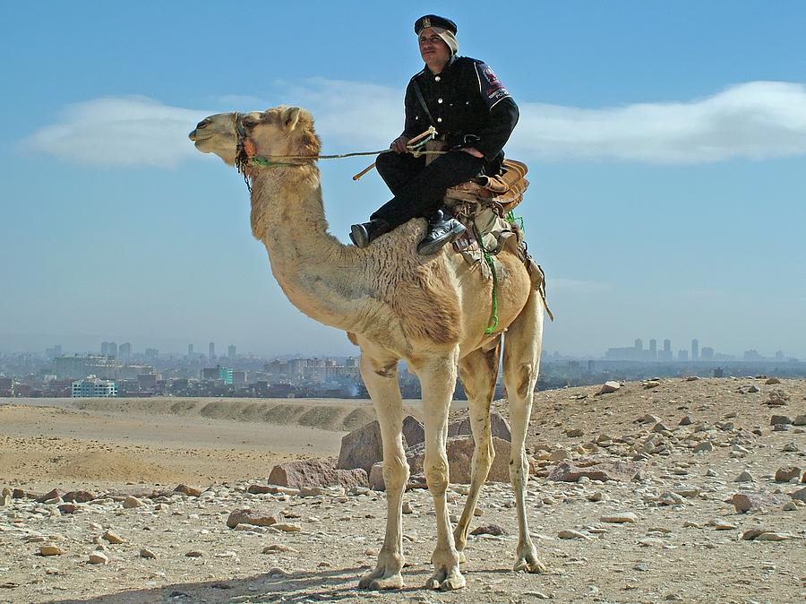 Giza Pyramids Camel Tourist Police Photograph by Joseph Hendrix