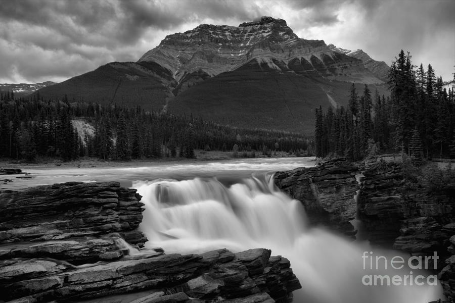 Glacial Falls Under The Storm Black And White Photograph by Adam Jewell