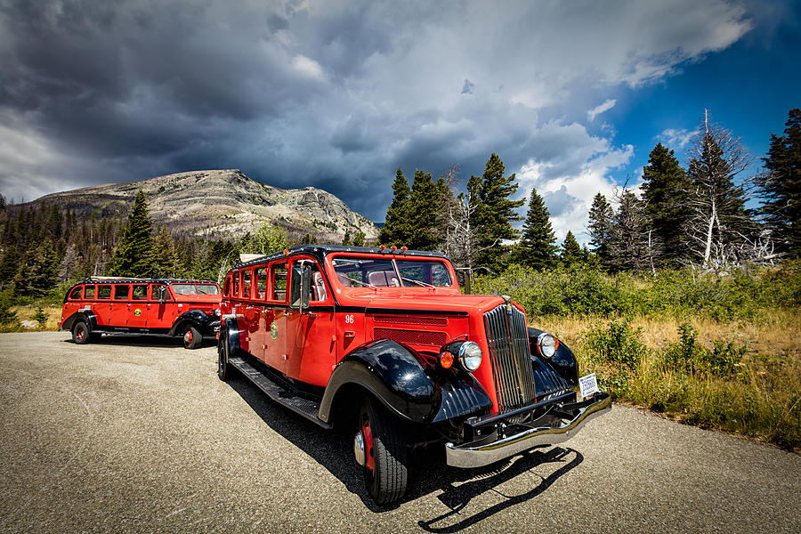 Glacier National Park Antique Bus Photograph by Andres Leon
