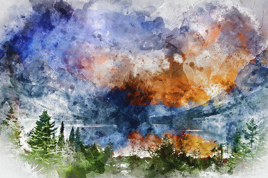 Glacier National Park - Watercolor 05 Painting by AM FineArtPrints