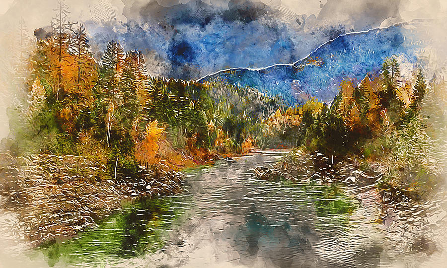 Glacier National Park - Watercolor 06 Painting by AM FineArtPrints