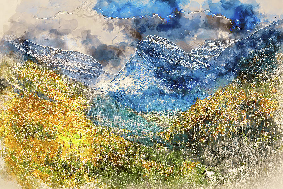 Glacier National Park - Watercolor 07 Painting by AM FineArtPrints