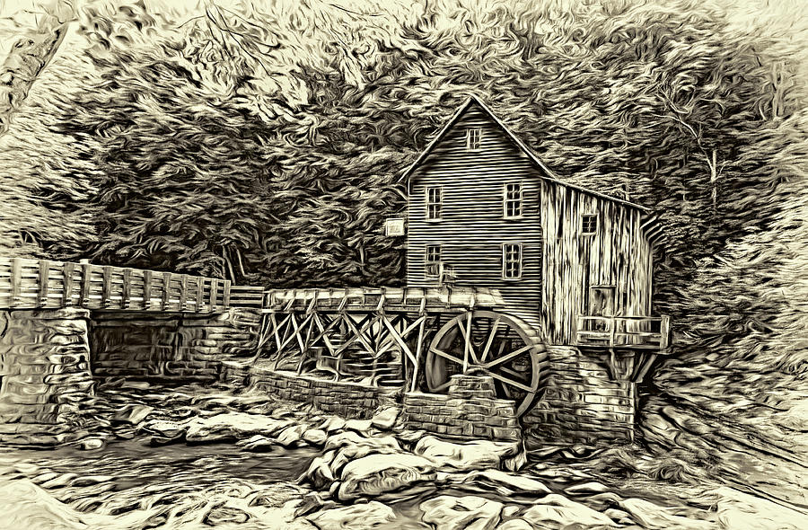 Glade Creek Grist Mill 2 - Paint 2 Sepia Photograph by Steve Harrington