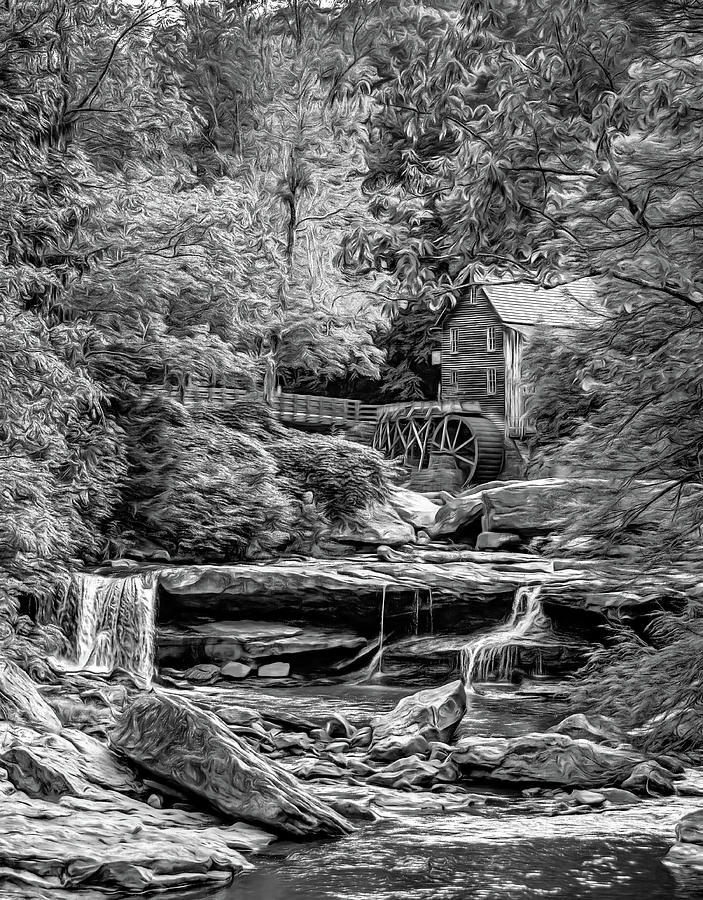 Glade Creek Grist Mill 3 - Paint 2 bw Photograph by Steve Harrington