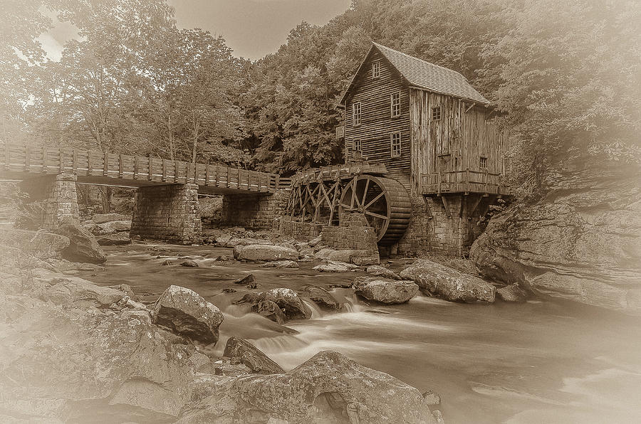 Glade Creek Grist Mill Babcock State Park Wv Sepia Photograph