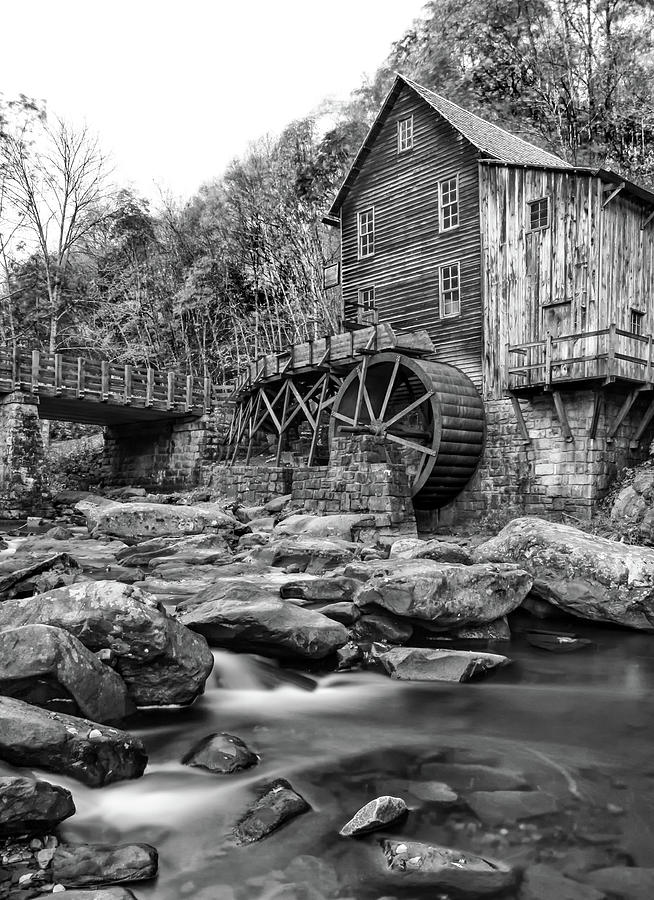 Glade Creek Mill in Black and White Photograph by Norma Brandsberg