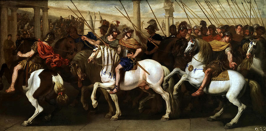 Gladiators and Roman Soldiers entering the circus Painting by Aniello Falcone