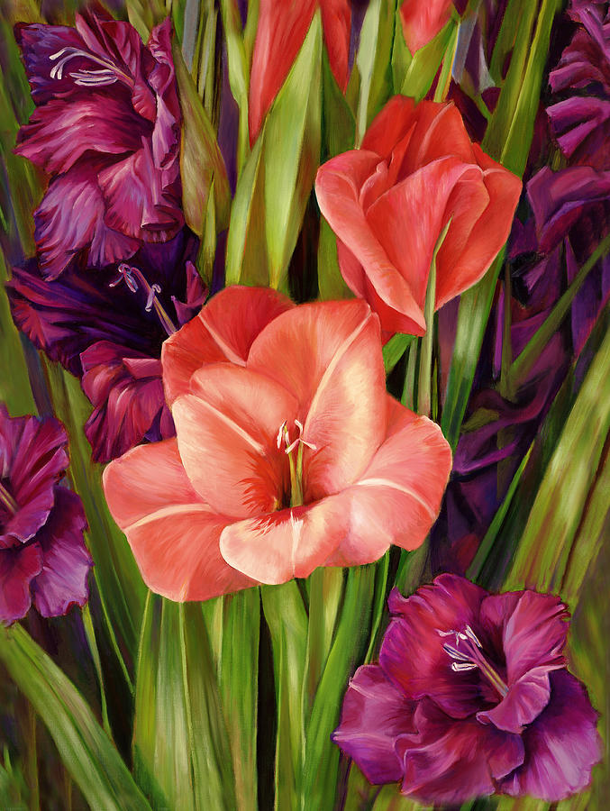 Gladiolus a Bees View Painting by Nancy Tilles