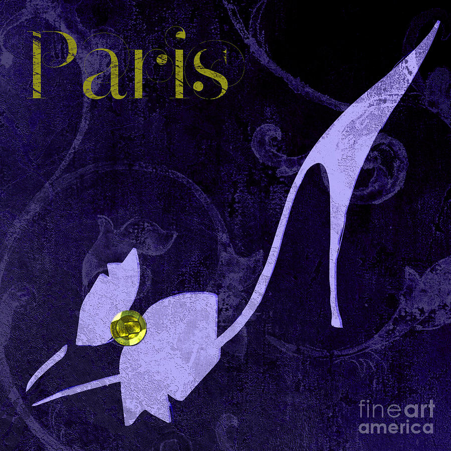 Glamour Paris Blue Shoe Painting by Mindy Sommers