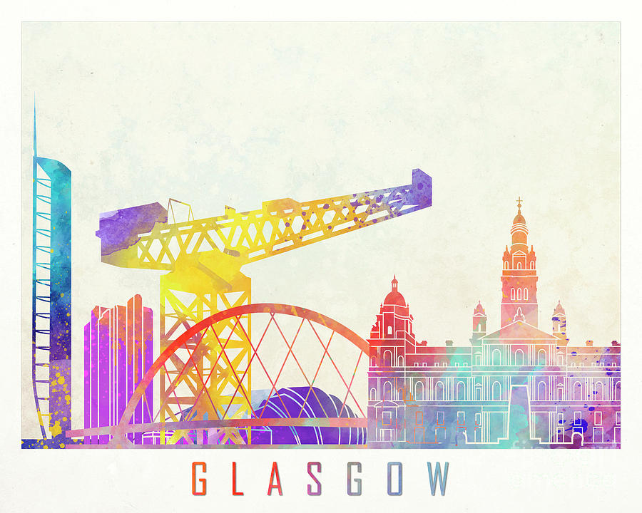 Glasgow landmarks watercolor poster Painting by Pablo Romero
