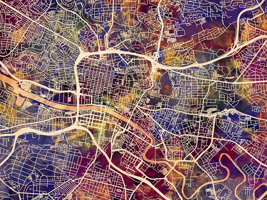 Glasgow Street Map Digital Art by Michael Tompsett