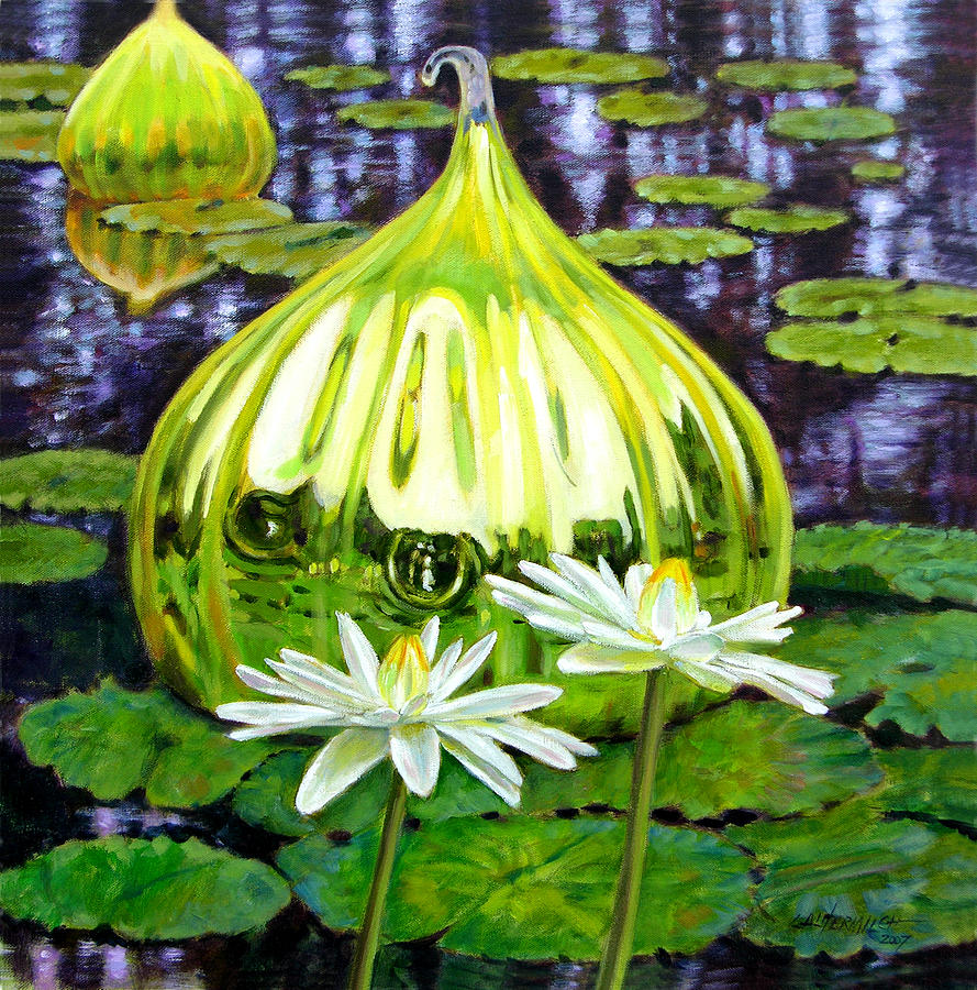 Glass Among the Lilies Painting by John Lautermilch