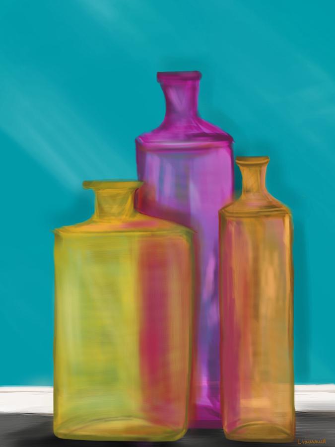 Glass bottles Painting by Christine Fournier