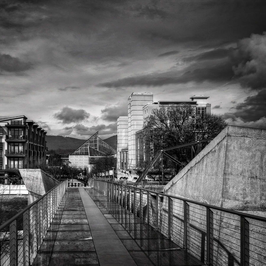 Glass Bridge To The Aquarium In Black and White Photograph by Greg and Chrystal Mimbs