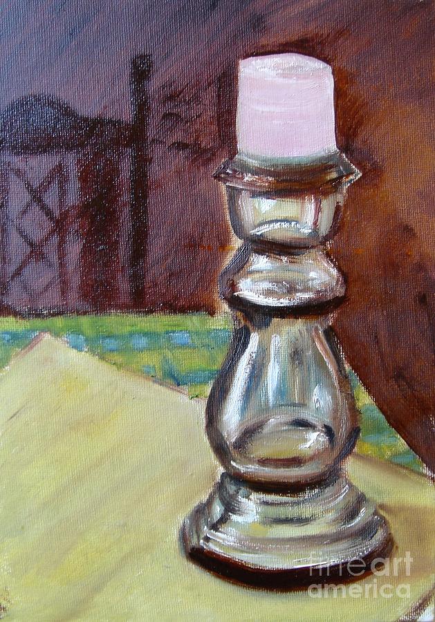 Glass Candleholder with candle Painting by Angela Cartner