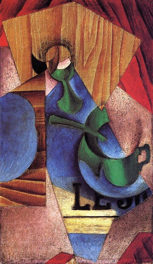 Glass Cup and Newspaper Painting by Juan Gris