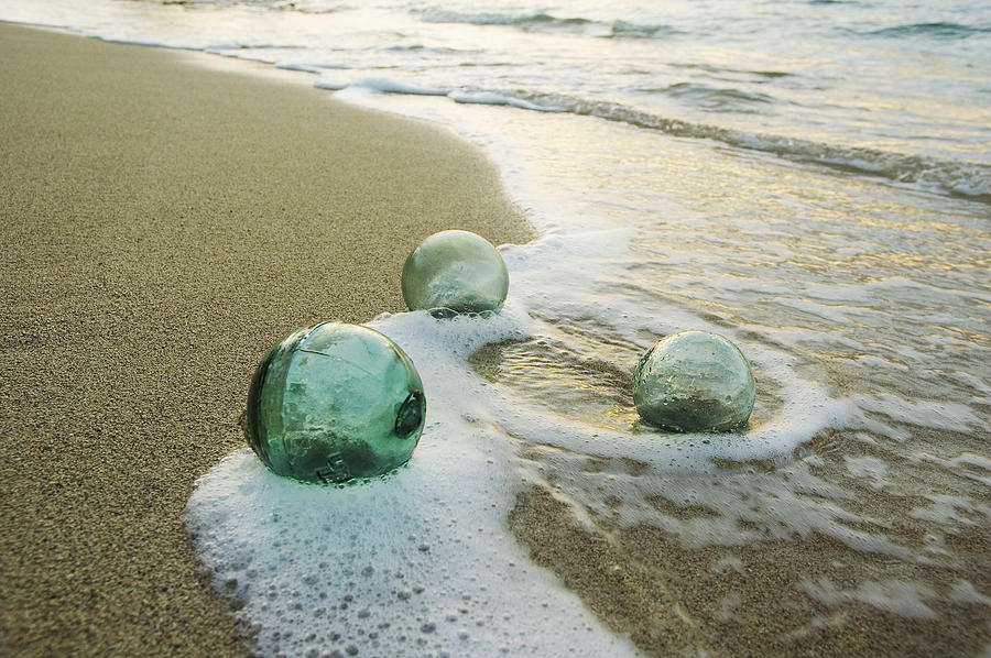 Ball Photograph - Glass Fishing Floats by Mary Van de Ven - Printscapes