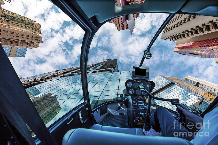 Glass high rise Helicopter Photograph by Benny Marty