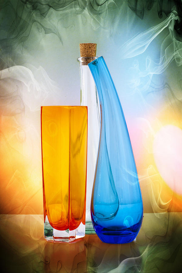Blue Photograph - Glass jars and bottles by John Paul Cullen