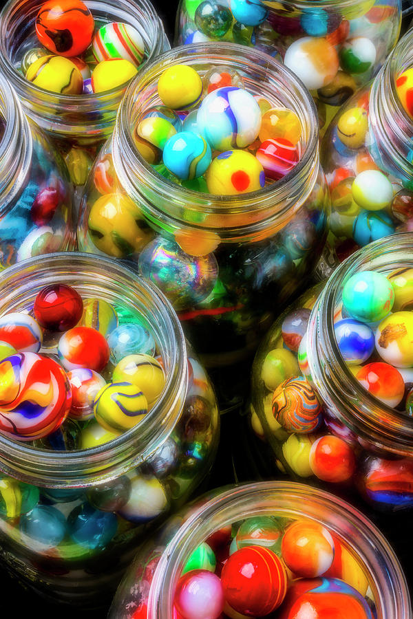 Glass Jars Full Of Colorful Marbles Photograph by Garry Gay
