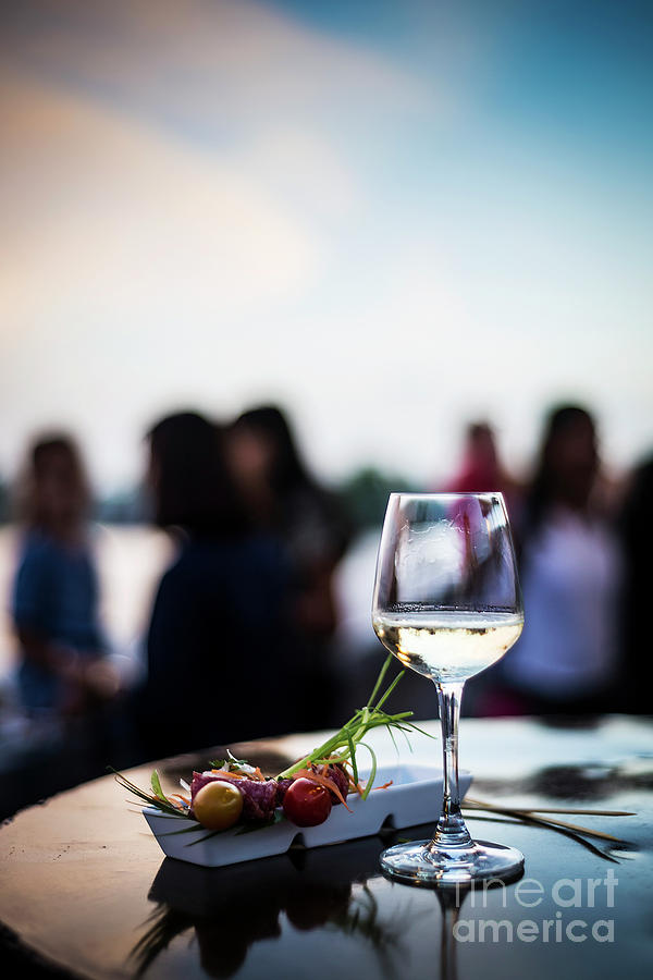 Glass Of White Wine With Gourmet Food Tapa Snacks Outside Photograph by JM Travel Photography