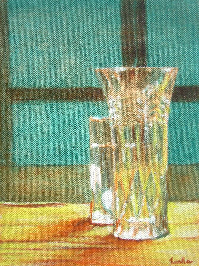 Glass Vase - still life Painting by Usha Shantharam