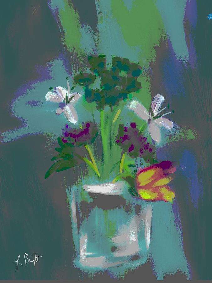 Glass Vase and Flowers Abstract Digital Art by Frank Bright
