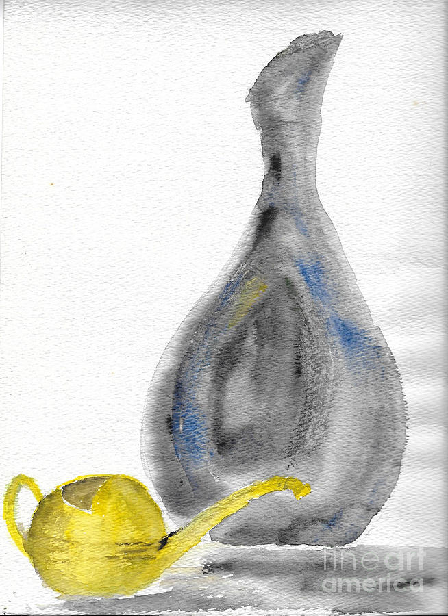 Glass Vase and Watering Can - Watercolor Painting by Eleanor Robinson