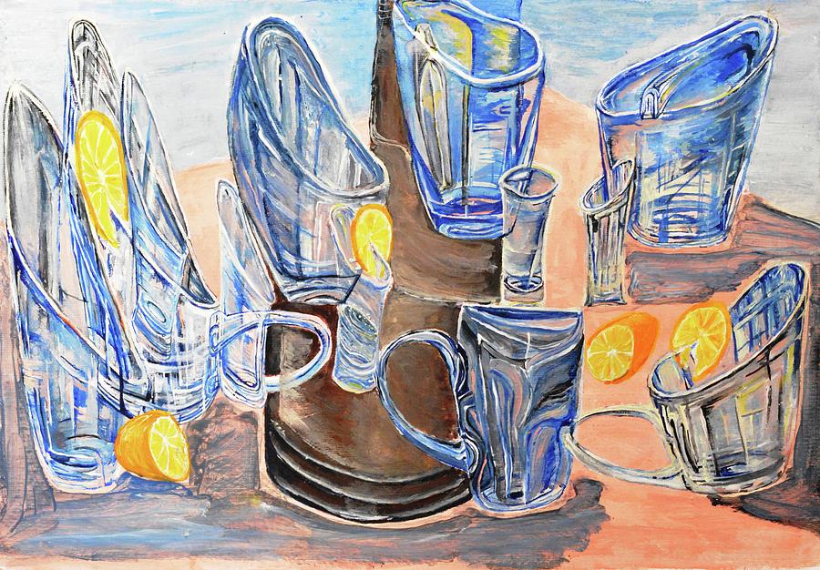 Glasses and  Lemons Painting by Medea Ioseliani