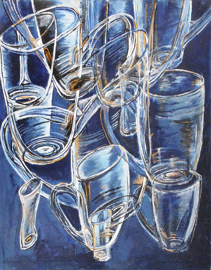 Glasses in Blue Painting by Medea Ioseliani