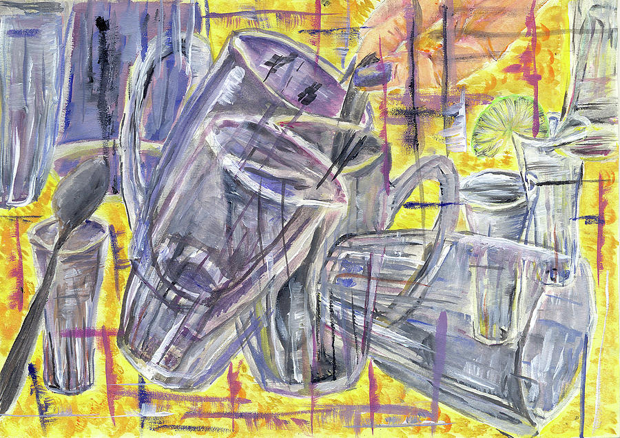 Glasses in yellow Painting by Medea Ioseliani