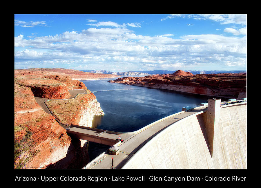 Glen Canyon Dam Lake Powell Arizona Text Black Photograph by Thomas Woolworth