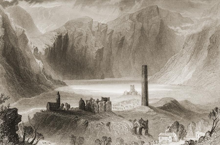 Glendalough, County Wicklow, Ireland Drawing by Vintage Design Pics ...