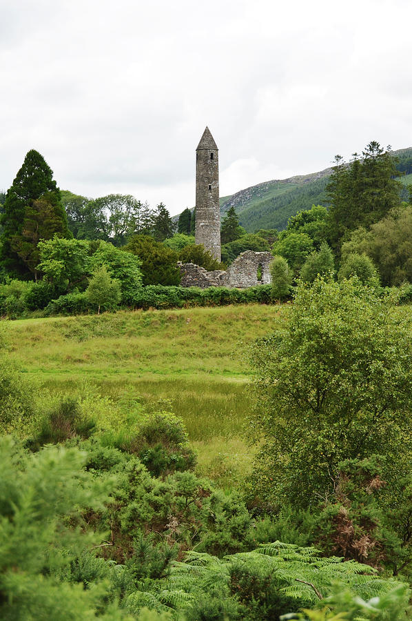 Glendalough Irish Countryside Round Tower and Meadow County Wicklow Ireland Photograph by Shawn OBrien