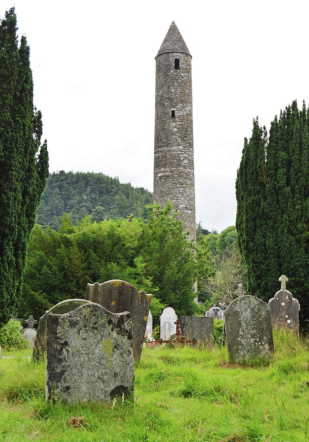 Glendalough Round Tower Watching Over Irish Graveyard County Wicklow Ireland Photograph by Shawn OBrien