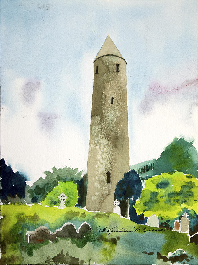 Glendalough Tower Painting by Kathleen Barnes