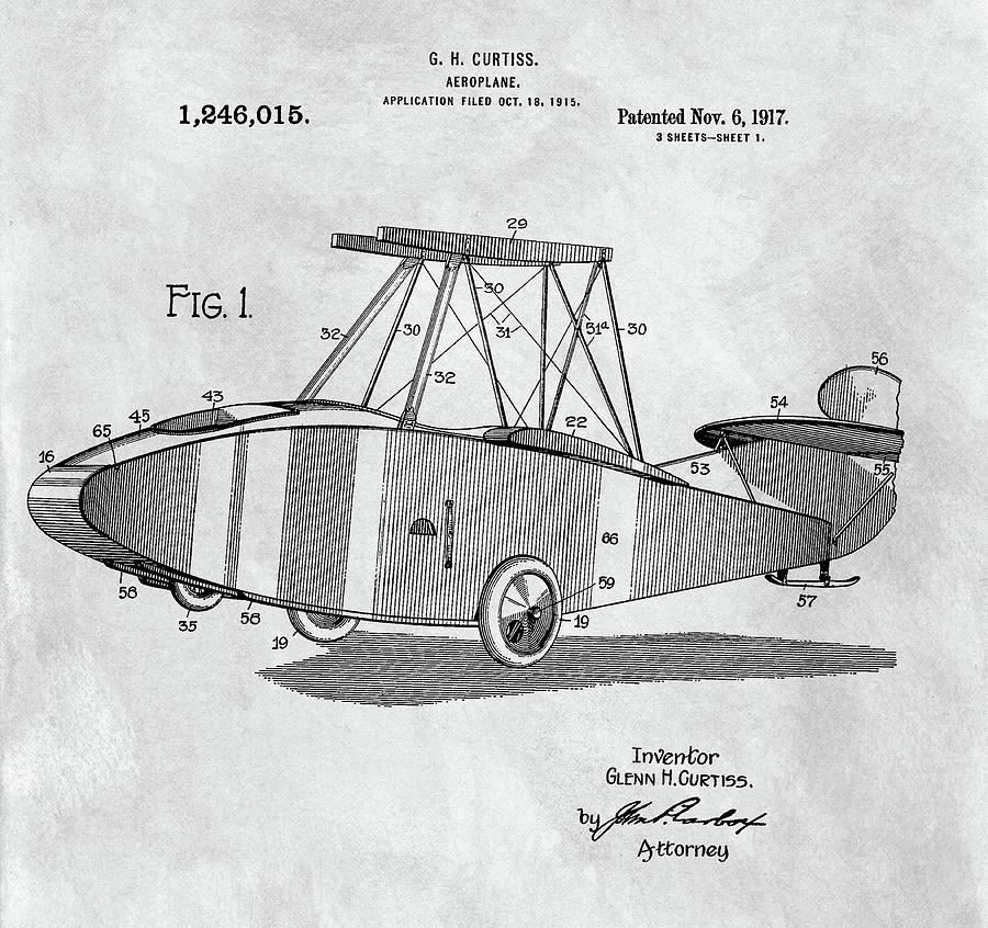 Glenn Curtiss Airplane Patent Drawing By Dan Sproul 