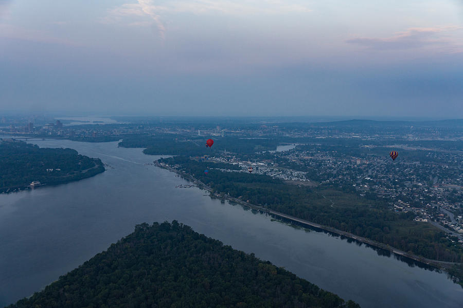 Briton Riviere Photograph - Gliding Over Ottawa River - a Hot Air Balloon Liftoff in the Morning Fog  by Georgia Mizuleva