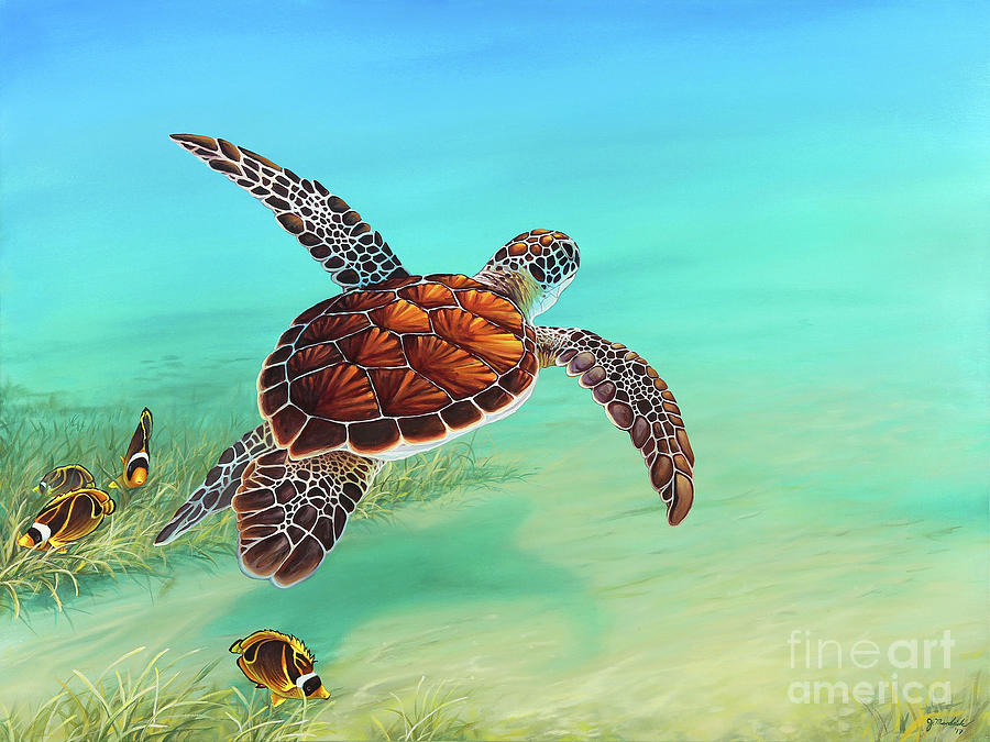 Turtle Painting - Gliding Through the Sea by Joe Mandrick