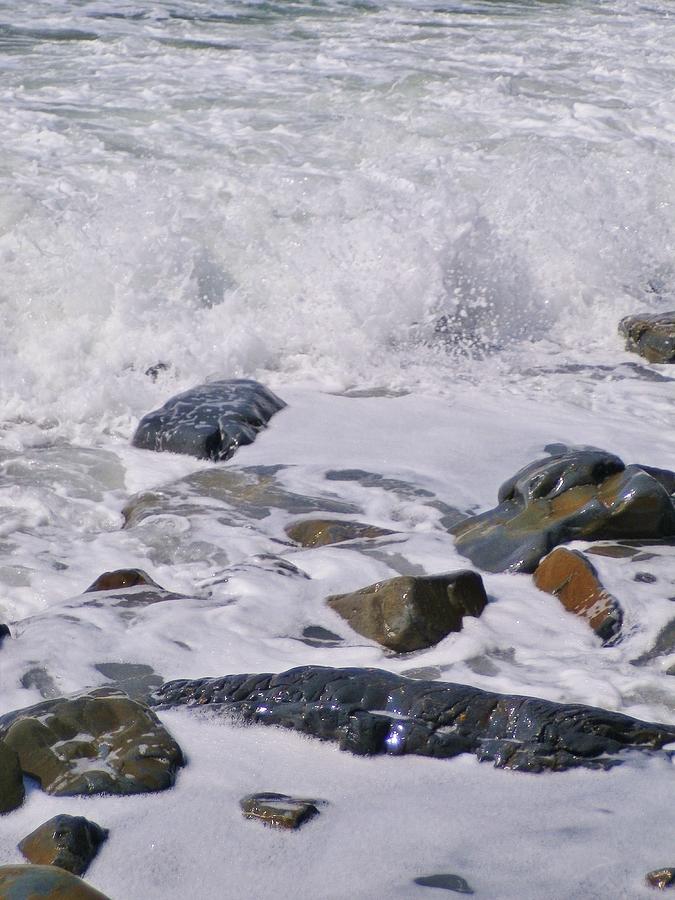 Glistening Rocks In Foaming Surf At Duckpool Cornwall Photograph
