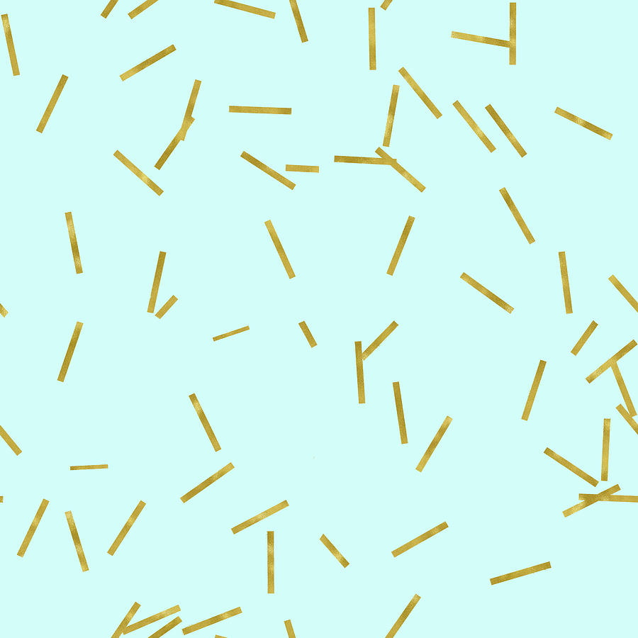 Pattern Digital Art - Glitter confetti on aqua gold pick up sticks pattern by Tina Lavoie
