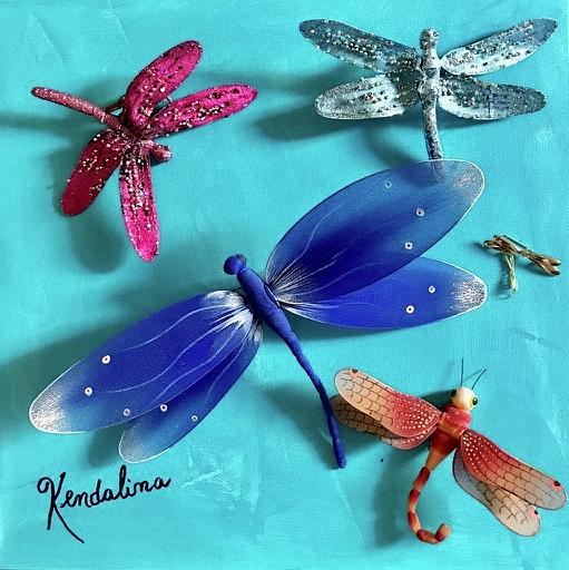 Glitter Dragonfly Family Mixed Media by Kenlynn Schroeder