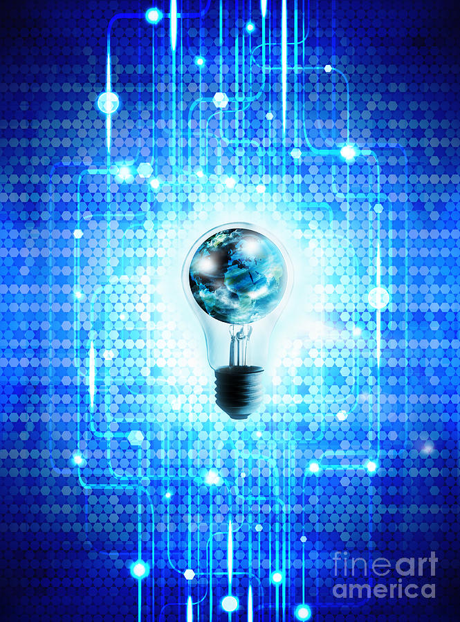Globe And Light Bulb With Technology Background Photograph