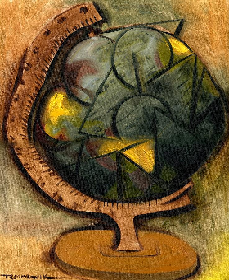 Abstract cubism world globe art print Painting by Tommervik