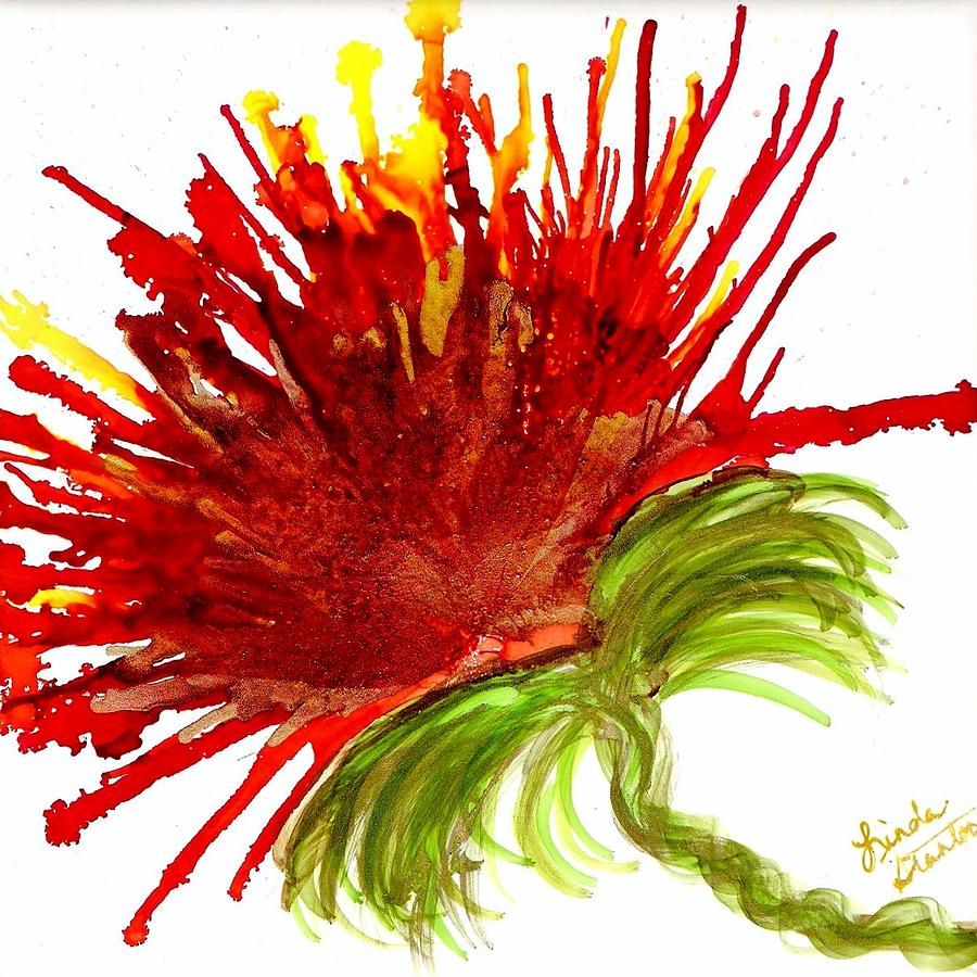 Gloden Red Floral Burst Painting by Linda Stanton