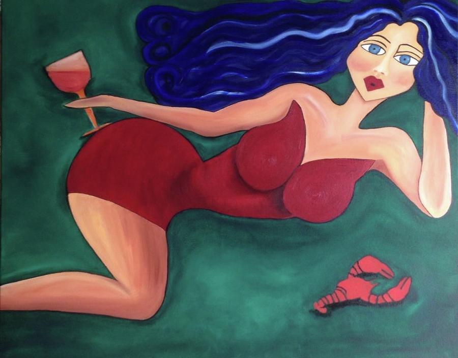 Wine Painting - Gloria And The Lobster by Amanda Cannings